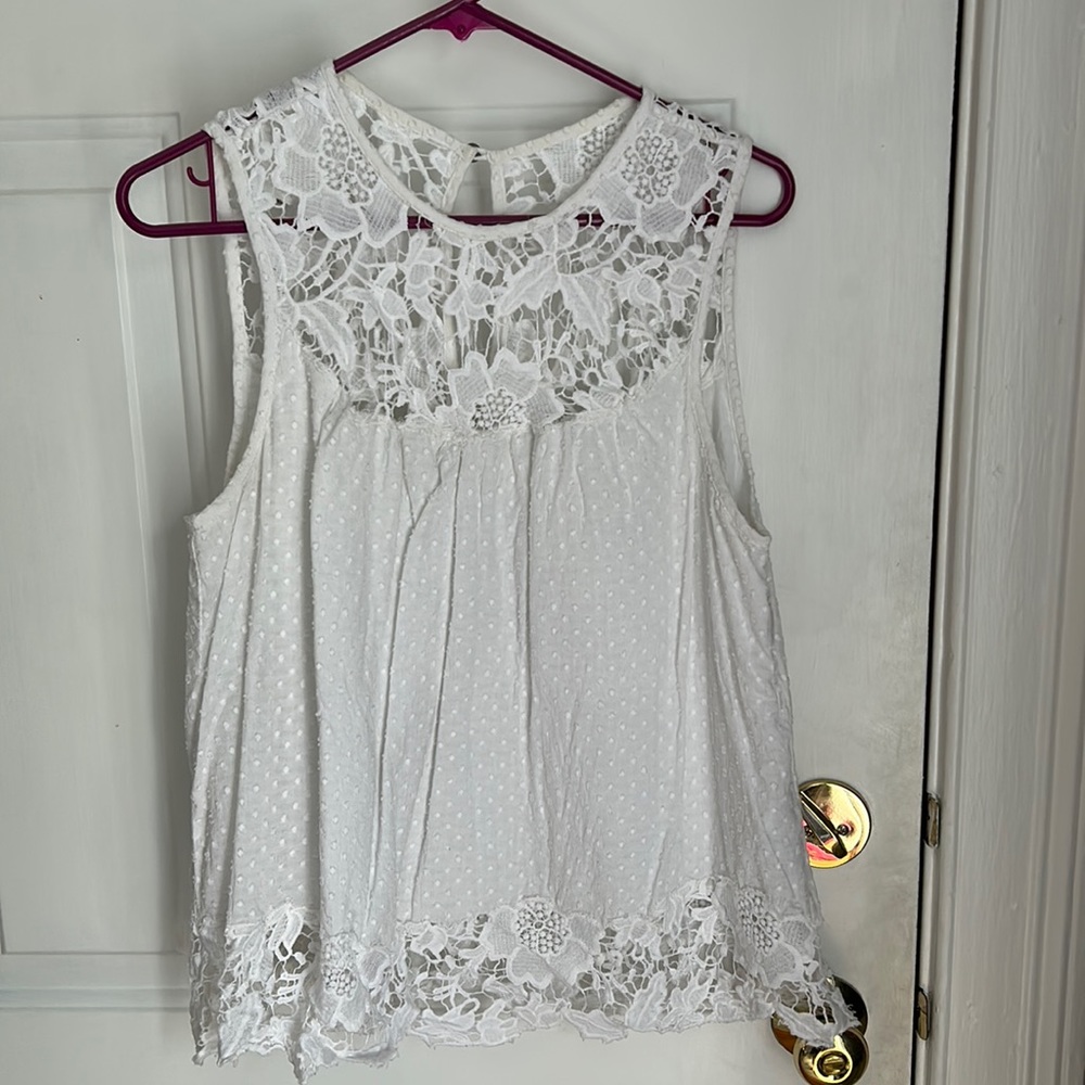 Anthropologie Lace Crochet White Top